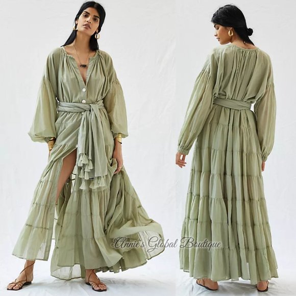 RARE NWT ANTHROPOLOGIE Erika Peña Ruffled Maxi Dress. One-Size - Picture 14 of 16